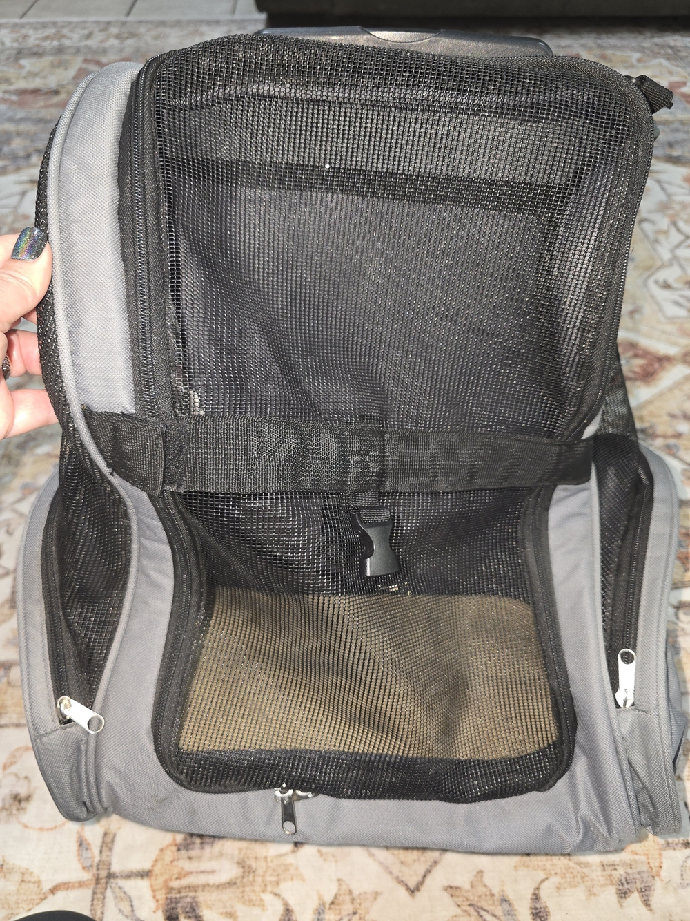 Gray Mesh Pet Carrier Rolling Backpack
